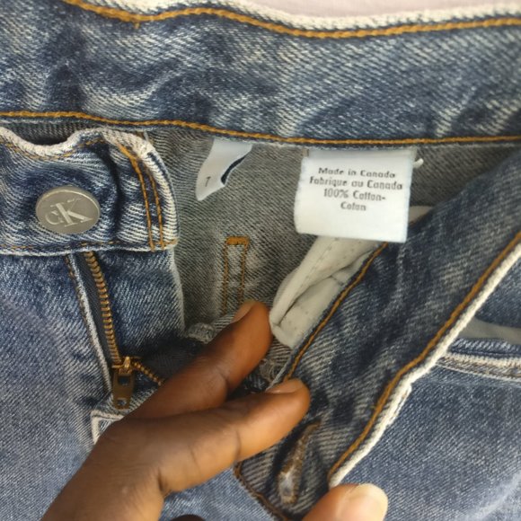 CALVIN KLEIN Vintage 90s SAILOR-CUT FLARE JEANS in BLUE WASH w7 +MEASUREMENTS - Picture 7 of 8